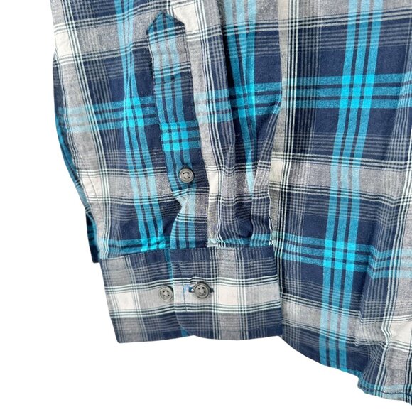 George Classic Fit Plaid Shirt Mens 2XL 50-52 Blue Gray LS Button-Down Collar - Picture 5 of 11